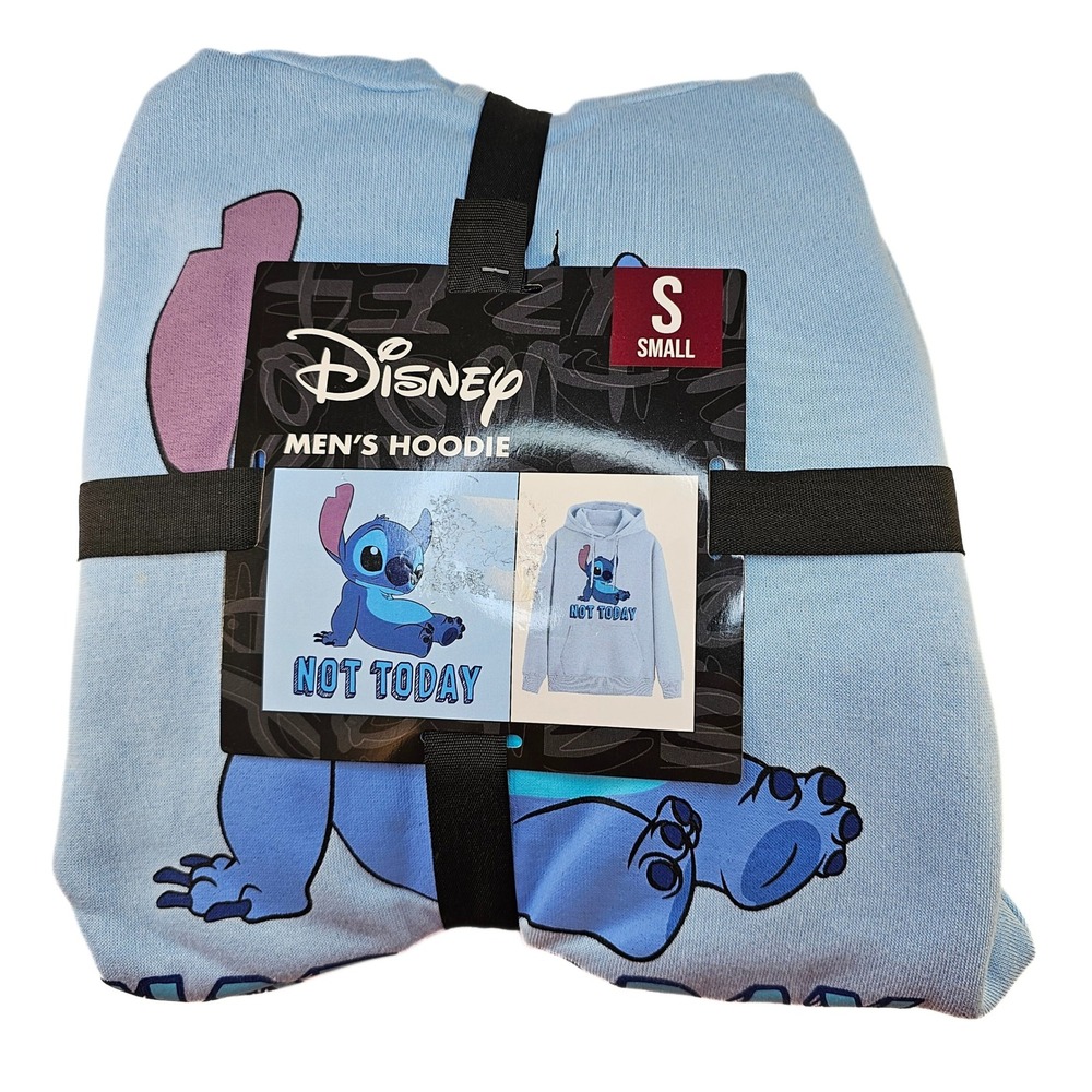 New Disney Lilo & Stitch Not Today Men's‎ Hoodie, Blue Graphic Pullover - S